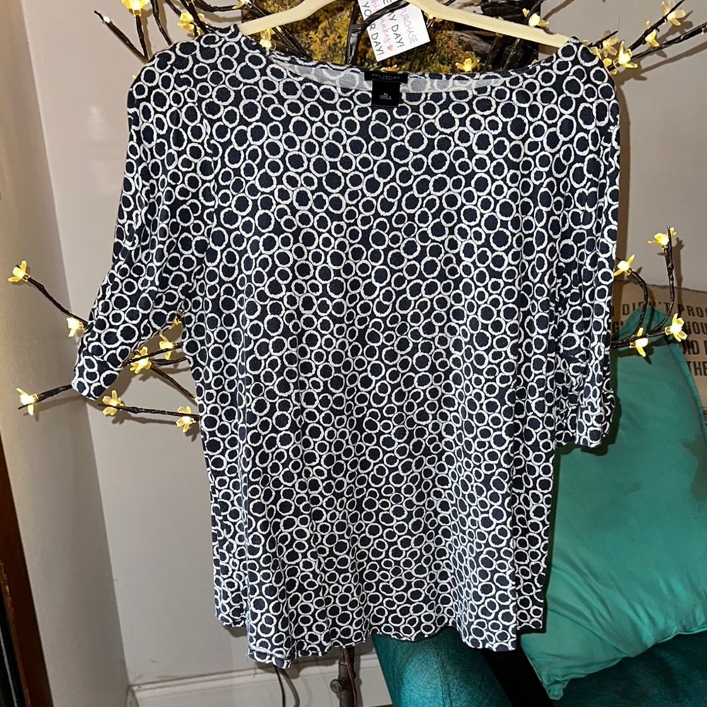 Ann Taylor Black and White Blouse with Leopard Print